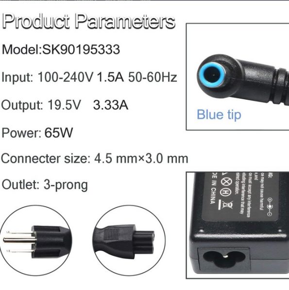 65W 45W HP Smart Blue Tip AC Laptop Adapter for HP 2