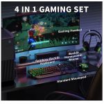 AULA Rainbow LED Backlit Gaming Keyboard Mouse Headset and Mousepad Combo USB Wired Bundle for PC