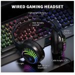 AULA Rainbow LED Backlit Gaming Keyboard Mouse Headset and Mousepad Combo USB Wired Bundle for PC