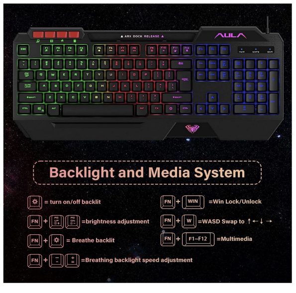 AULA Rainbow LED Backlit Gaming Keyboard Mouse Headset and Mousepad Combo USB Wired Bundle for PC 4