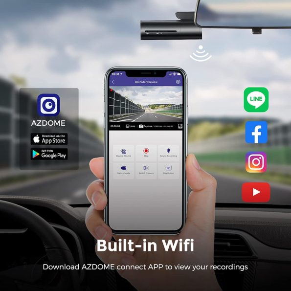 AZDOME M300 1296P Dash Cam with APP Control 3