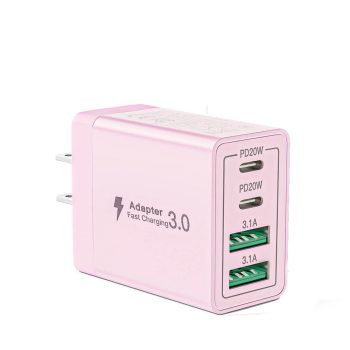Aioneus 40W 4 Port Fast USB C Charger Block Dual Port PD USB A 3.0 QC Dual port Type C Pink