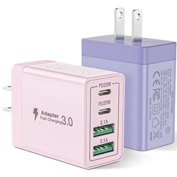 Aioneus 40W 4 Port Fast USB C Charger Block Dual Port PD USB A 3.0 QC Dual port Type C Pink All