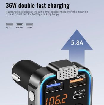 Bluetooth FM Transmitter with Type C PD 20W QC3.0 1