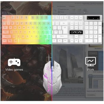 CHONCHOW 104 Keys Rainbow Backlit Keyboard and 7 Color RGB Mouse Combo USB White 4