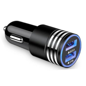 Dual Port 38W Car Charger Adapter with LED Light Dual USB 3.0