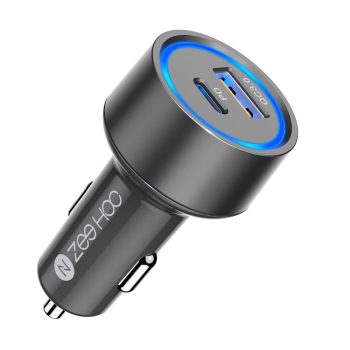 Dual Port 38W Car Charger Adapter with LED Light Type C USB 3.0