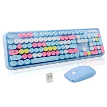 Letton Wireless Keyboard Mouse Combo V2020 Blue Colorful 1 AA Battery