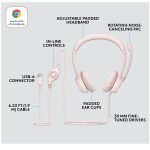 Logitech H390 Wired Headset Noise Cancelling Microphone USB In Line Controls Rose Pink