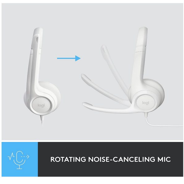 Logitech H390 Wired Headset Noise Cancelling Microphone USB In Line Controls White 4