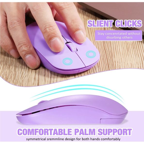 Low Profile 1000 DPI Wireless Optical Computer Mouse with USB Receiver Lavender