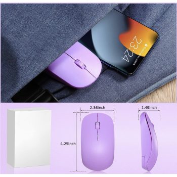 Low Profile 1000 DPI Wireless Optical Computer Mouse with USB Receiver Lavender