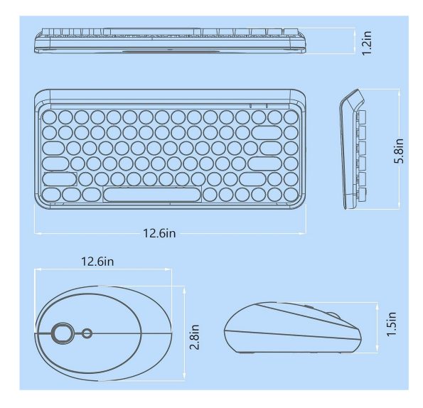 MoMoOne Retro Aesthetic Multi Color 84keys Wireless PC Keyboard and Mouse Set with USB Receiver Never Fade Off Blue 3