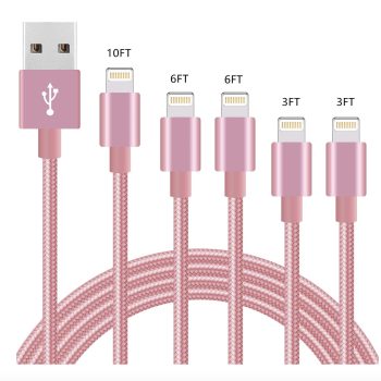 Nylon Braided USB A to Lightning Cable for iPhone Pink