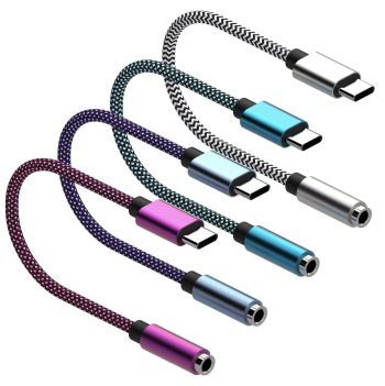 Nylon Braided USB Type C to 3.5mm Female AUX Headphone Jack Adapter Assorted Colors Singles
