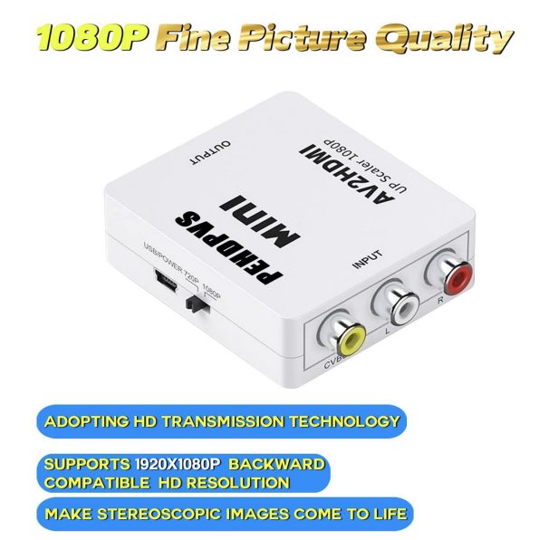 PEHDPVS RCA to HDMI Converter AV Input to HDMI Converter 1080P Supports PAL and NTSC White