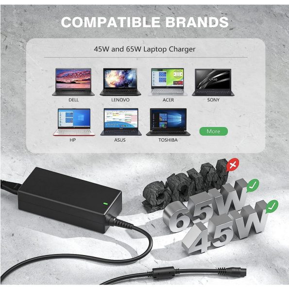 Powseed Universal Laptop Charger Standard 65W and 45W 1