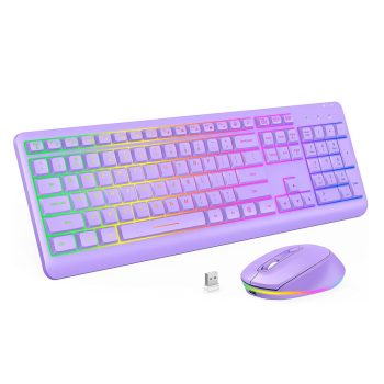 Rechargeable Wireless 2.4Ghz Silent Keyboard Mouse Combo Vine Purple