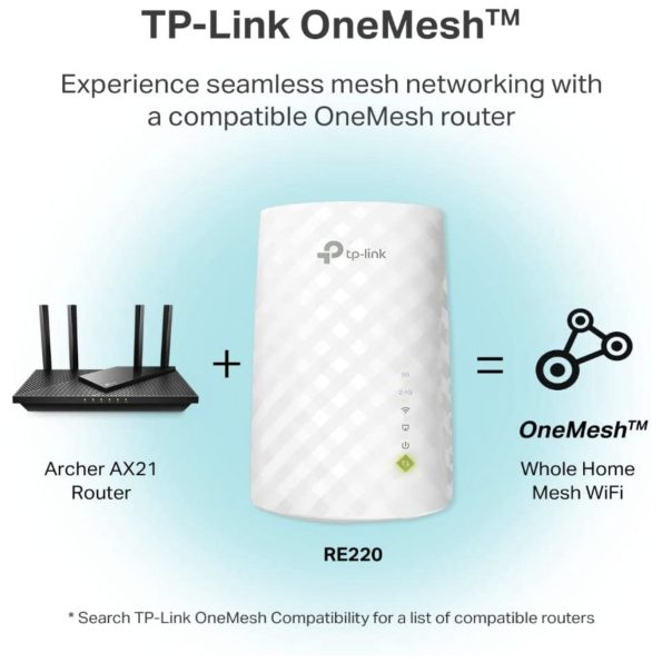 TP Link Dual Band AC750 WiFi Extender with Ethernet Port RE220 1