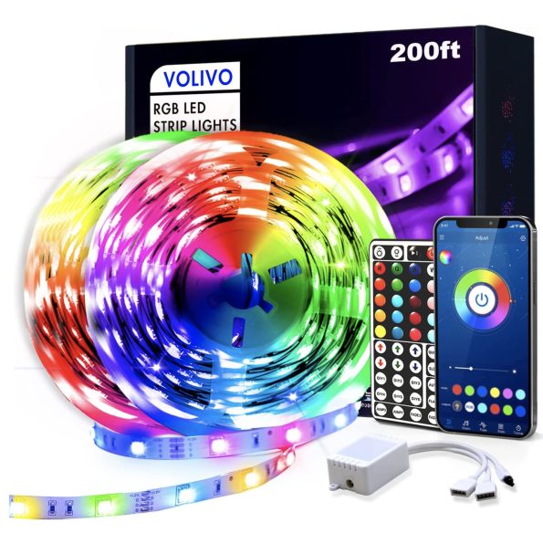 VOLIVO Color Changing 200FT Led RGB Strip Lights Bluetooth Controlled with Music Sync 2Pcs 100ft each