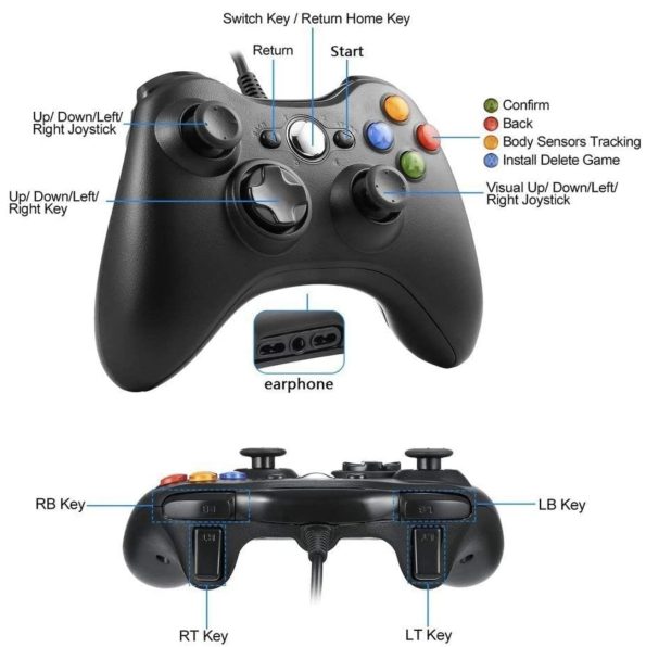 Wired Xbox 360 Style Controller For Win Android IOS MAC Black 2