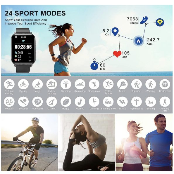 Woednx 1.65 Inch Full Touch Fitness Tracker with Heart Rate Blood Pressure and Sleep Monitor IP68 Waterproof Black 1