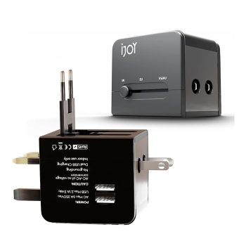 iJoy Travel Adapter with 2 USB Charging Ports for US AUS UK EU Black 1