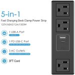 CCCEI 3 Outlet Desk Clamp Power Strip with PD 3.0 Fast Charging