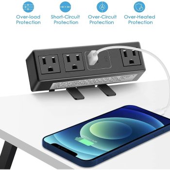 CCCEI 3 Outlet Desk Clamp Power Strip with PD 3.0 Fast Charging 4