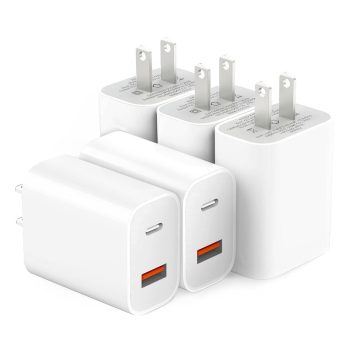 Dual Port Type C and USB 3.0 Fast Charging Power Brick 20W White 3