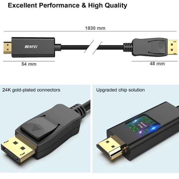 Gold Plated DisplayPort to HDMI Cable 6 Feet 1 1