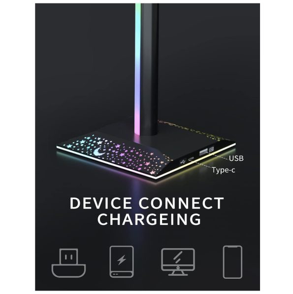 KANTUTOE Modern RGB Headphone Holder with Charging Ports 1 Type C Port and 1 USB Port 10 Light Modes 2
