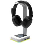 Lomiluskr D9 RGB Headphone Stand with 2 USB Ports White