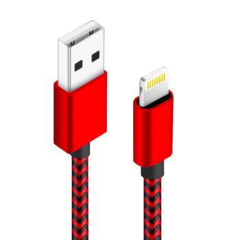 Nylon Braided Apple MFi Certified Fast Charging Cable Red Black 3