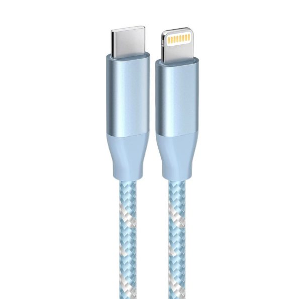 Nylon Braided Fast Charging Sync USB C to Lightning Charger Cable Light Blue