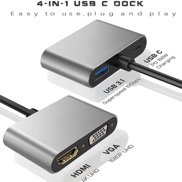 USB C AV Dock includes USB 3.0 HDMI VGA and Fast Charging PD 1 2