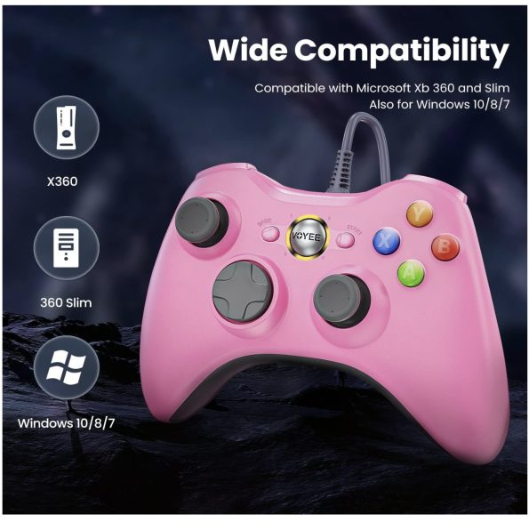 Voyee Xbox 360 PC Compatible Wired Controller Pink 1