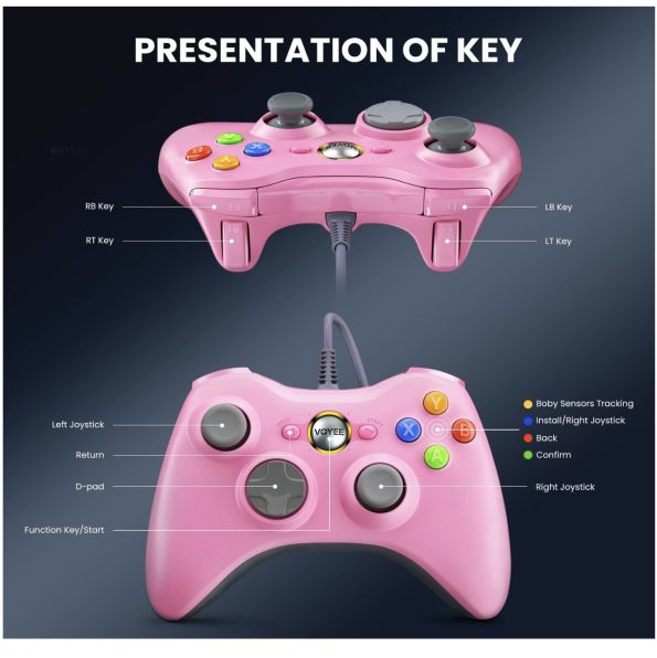 Voyee Xbox 360 PC Compatible Wired Controller Pink 2