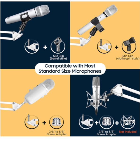 Adjustable Microphone Arm and Phone Stand %E2%80%93 with Pop Filter %E2%80%93 2 Mic Clip %E2%80%93 38%E2%80%B3 to 58%E2%80%B3 Adapter %E2%80%94 WHite 5