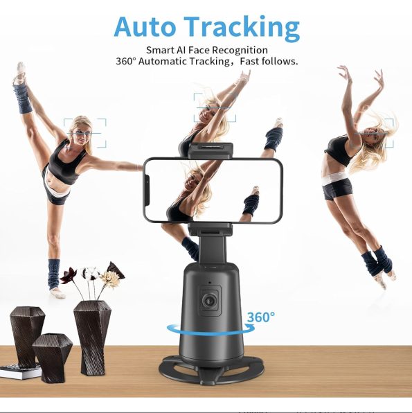 Auto Face Tracking Camera Mount with 360%C2%B0 Rotation No App Required Rechargeable Black 1