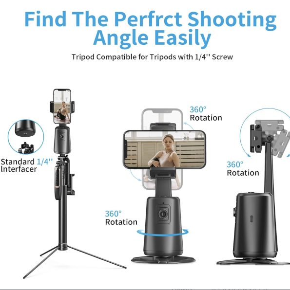 Auto Face Tracking Camera Mount with 360%C2%B0 Rotation No App Required Rechargeable Black 2