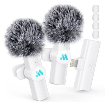 Leettus 2pcs Lavalier Wireless Microphone for iOs White