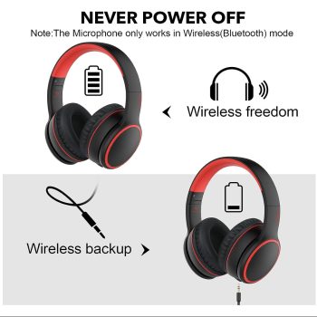 RORSOU B10 Bluetooth Over Ear Headphones Black Red 3