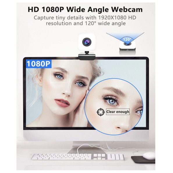 1080P Full HD Webcam with Microphone Privacy Cover and Fill Light