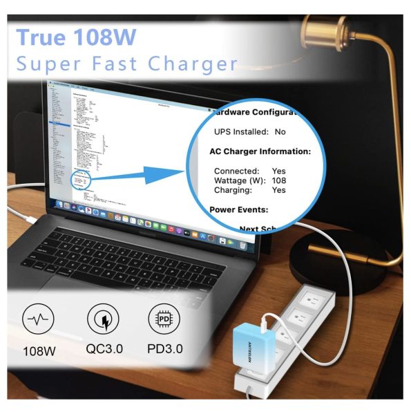 ANTWELON 108W USB C Charger MacBook Pro Charger 6.6ft Cable 2