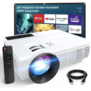 ALVAR 1080P Bluetooth Projector 100inch Screen 9000 Lux