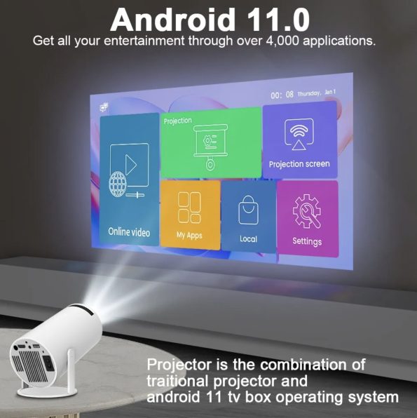 Hy300 4K Android 11 Projector Dual Wifi6 200 ANSI BT5.0 3
