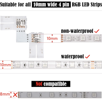 L Shape 4 Pin LED Connector with 10mm Clips for Strip Lights