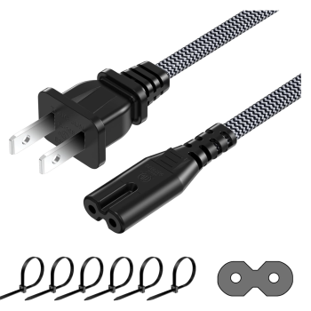 Nylon Braided Replacement AC Power Cable 2 Prong 6FT 3