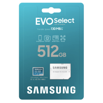 SAMSUNG EVO Select microSDXC 130MBs Full HD 4K UHD UHS I 512 GB